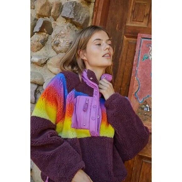 New Free People Hit the Slopes Printed Jacket Fleece Espresso Combo Size XS - Picture 4 of 9